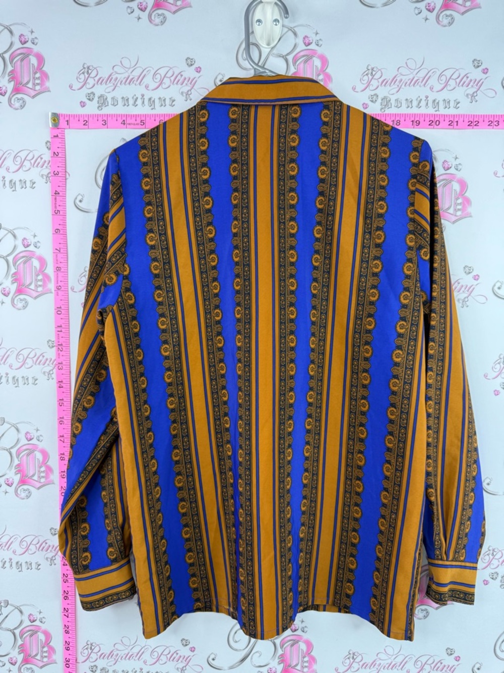 Bay club button up Vintage-Inspired Blue & Mustard Striped Button-Down Shirt - Picture 2 of 9